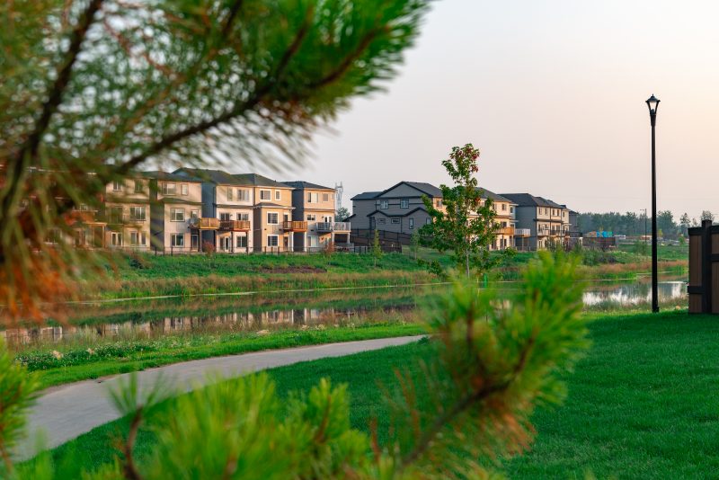 Walking trails by storm water pond in Kinglet by Big Lake