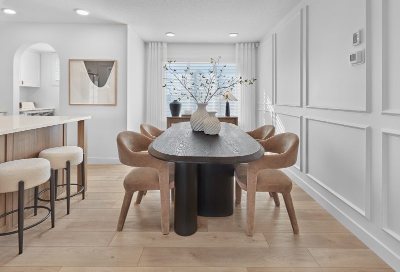 Dining room in Streetside's Harlow Townhome Showhome in Kinglet by Big Lake