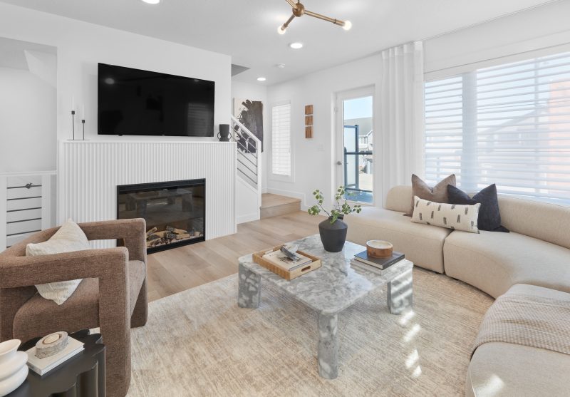 Living room in Streetside's Harlow Townhome Showhome in Kinglet by Big Lake